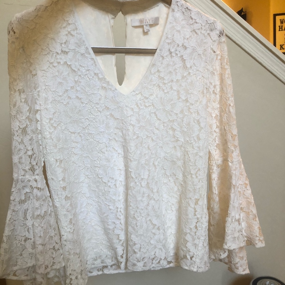 WAYF White Lace Bell Sleeve Top